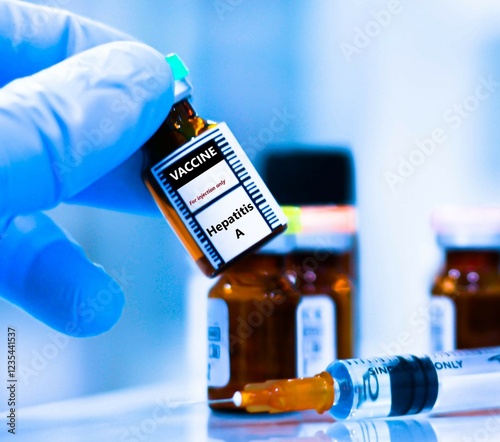 Vaccine bottles and syringes for injection preventing hepatitis A virus.