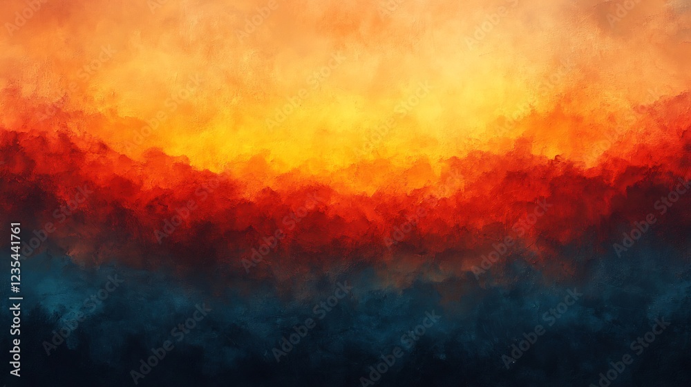 Naklejka premium Fiery sunset abstract painting warm vibrant colors. AI Generated