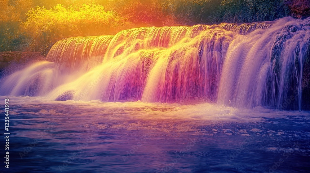 Fototapeta premium Serene Waterfall Cascading Through Colorful Forest Landscape