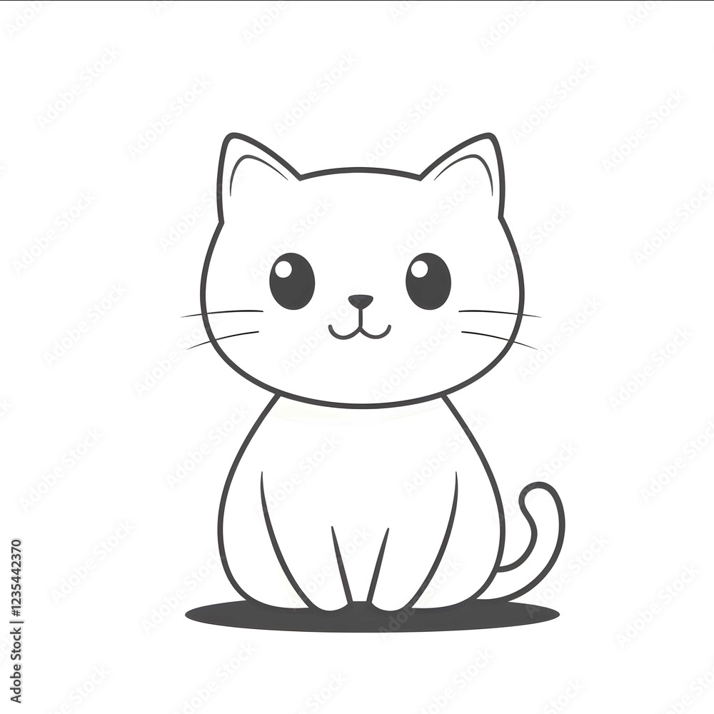 Obraz premium Illustration bold lines outline kitten simple cartoon cute flat vector graphics ip design