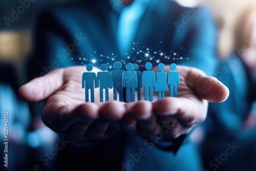 Hands Holding Abstract Figures Representing Community Support and Collaboration in a Modern Business Environment with a Blurred Background photo