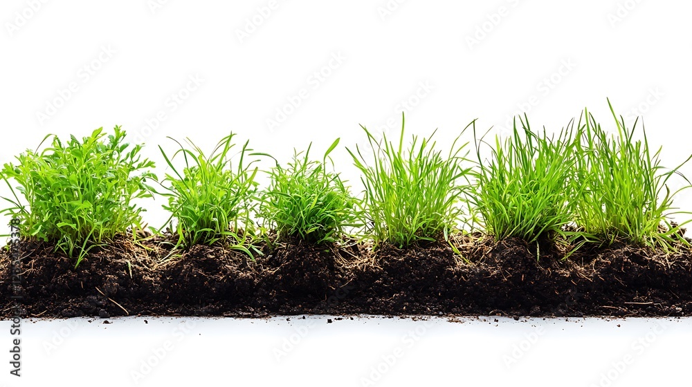 Growing fresh green grass in soil nature scene indoor environment