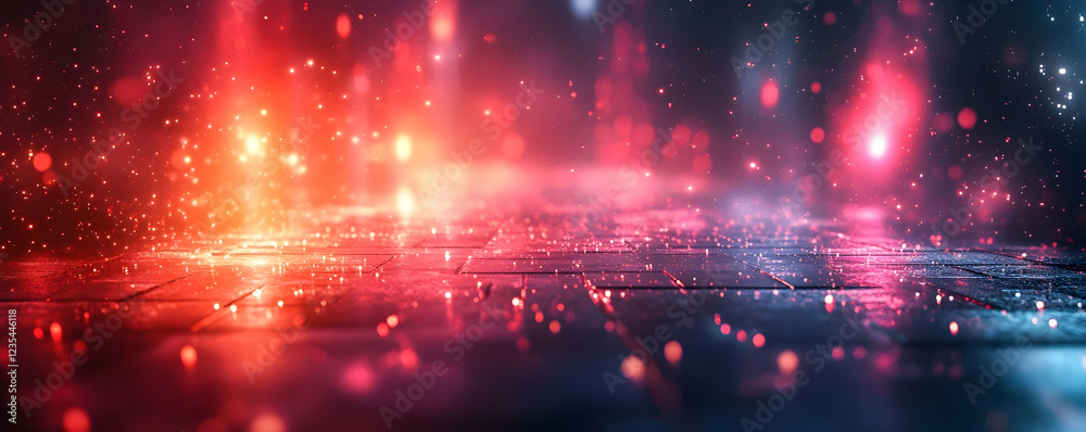 Abstract colorful light reflections on a wet surface with sparkling effects Abstract colorful light reflections on a wet surface with sparkling effects