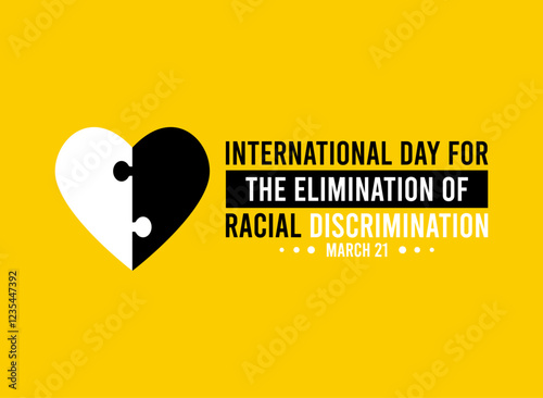 International day for the elimination of racial discrimination. March 21. Black and white love icon on yellow background. Poster or banner. Flat design vector illustration.