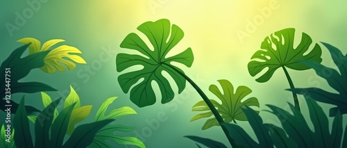 Tropical foliage with large, glossy leaves