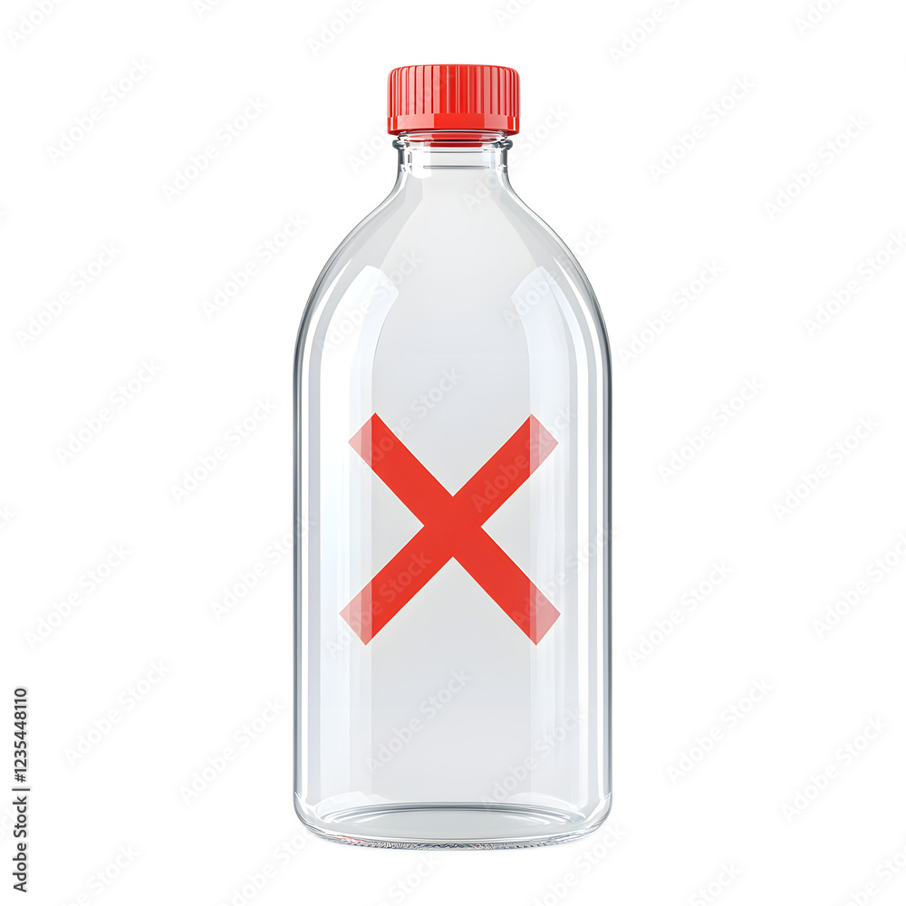 Obraz premium Transparent Glass Bottle with Red Cap on White Background