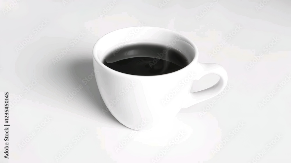 Capture the essence of warmth and simplicity with a clean, minimalist photograph of a steaming cup of coffee placed on a pure white background.