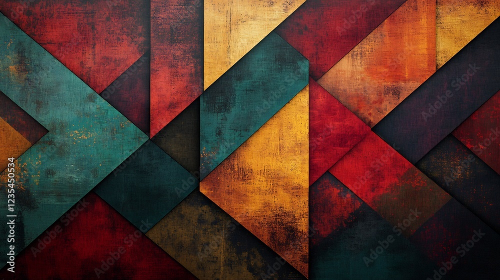 Fototapeta premium Vibrant geometric wood texture rich warm autumnal hues. AI Generated