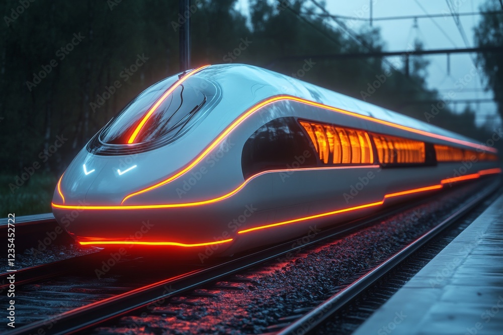 Naklejka premium Futuristic Electric Train of Tomorrow: A Vision in Modern Design and Technology for Transportation Innovation