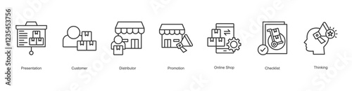 Emotional Response Icon Presentation, Customer, Distributor, Promotion, Online Shop, Checklist, Thinking