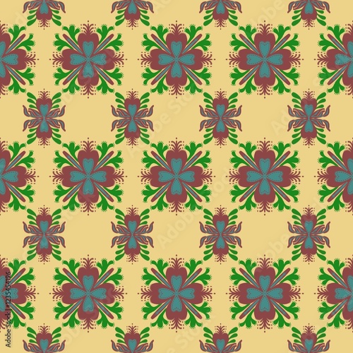 Ikat fabric pattern, Thai silk pattern, seamless pattern.
