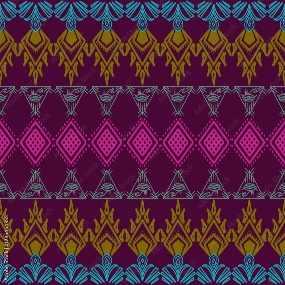 Ikat fabric pattern, Thai silk pattern, seamless pattern. Ikat fabric pattern, Thai silk pattern, seamless pattern.