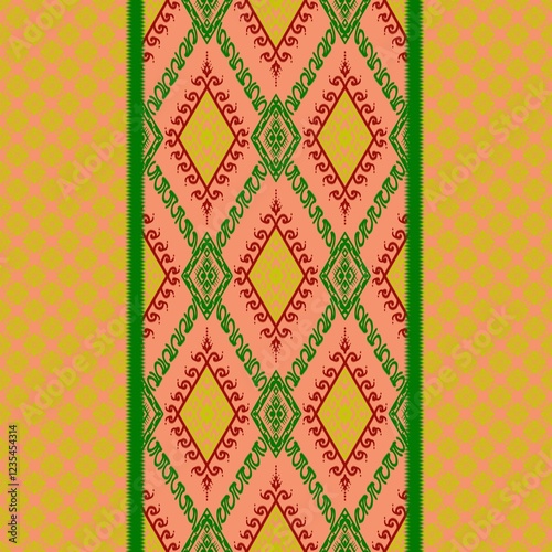 Ikat fabric pattern, Thai silk pattern, seamless pattern.