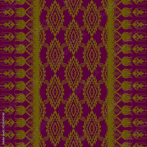 Ikat fabric pattern, Thai silk pattern, seamless pattern.