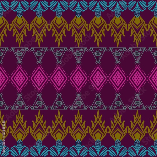 Ikat fabric pattern, Thai silk pattern, seamless pattern.