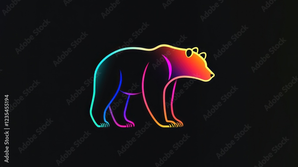 Fototapeta premium Colorful bear silhouette, dark background, nature art, website banner