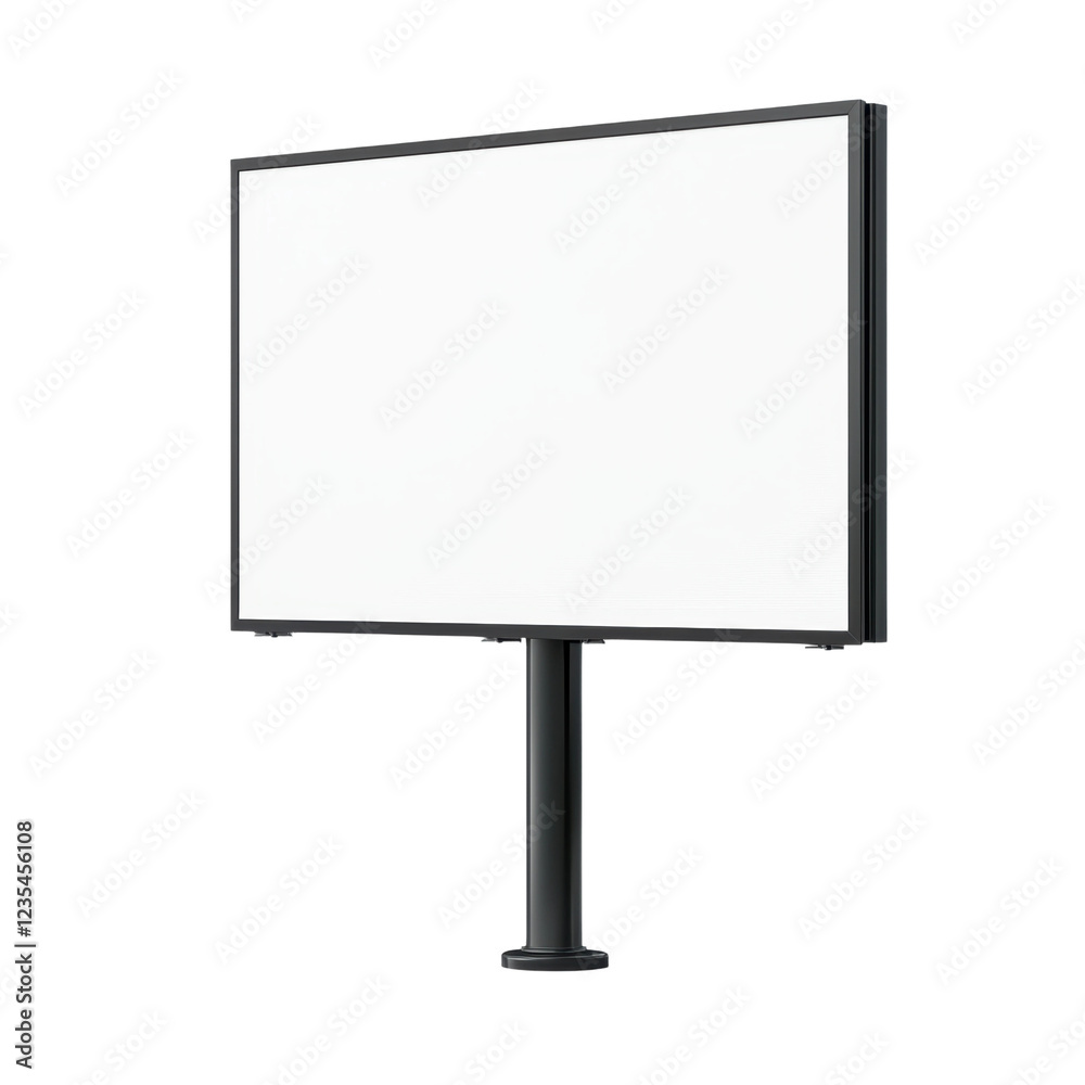 Blank Billboard on a Black Pole in an Empty Urban Setting Blank Billboard on a Black Pole in an Empty Urban Setting