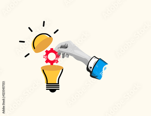 Innovative Idea Generation Hand Placing Gear in Lightbulb