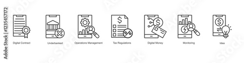 Immutable Transactions Icon Digital Contract, Underbanked, Operations Management, Tax Regulations, Digital Money, Monitoring, Idea