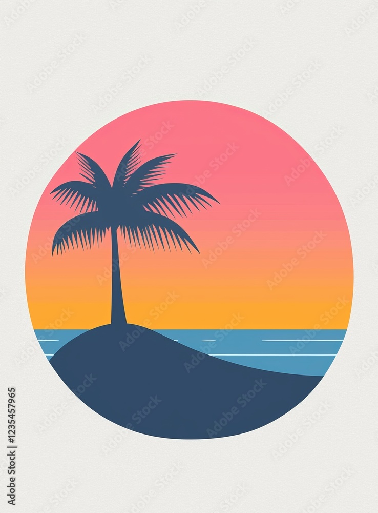 Obraz premium Pixelated Palm Tree Sunset Island Scene