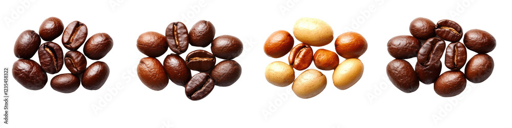 Coffee beans set isolated on transparent or white background.