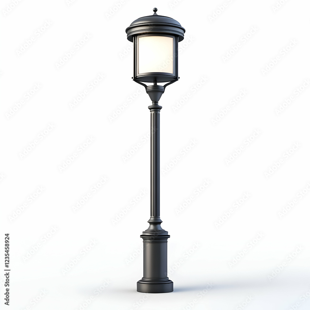 3D Render of Elegant Black Street Lamp Post with Illuminated Lantern 3D Render of Elegant Black Street Lamp Post with Illuminated Lantern