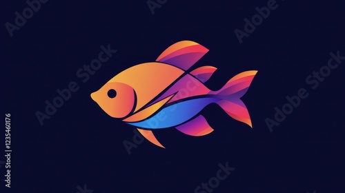 Colorful fish abstract art, aquatic design, dark background, logo concept photo