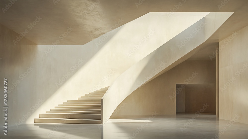 Fototapeta premium Sunlit Modern Minimalist Staircase Architecture Design. AI Generated