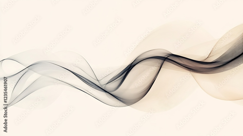 Obraz premium Elegant flowing grayscale curves softly dance across a warm background. AI Generated
