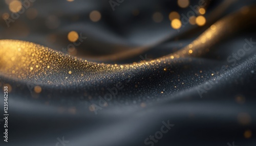 Elegant gold sparkles on flowing black fabric with dreamy bokeh effect