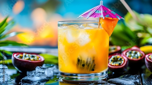 tropical passion fruit cocktail drink - summer vibes photo