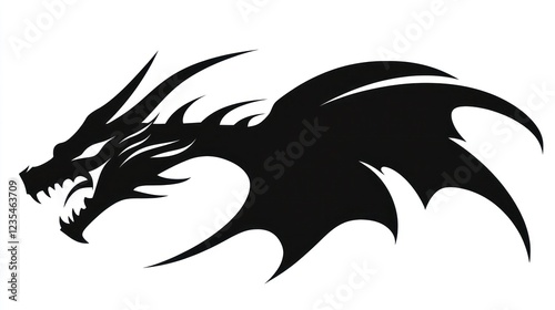 Wallpaper Mural Stylized dragon head and wing design, white background, graphic art, tattoo design Torontodigital.ca