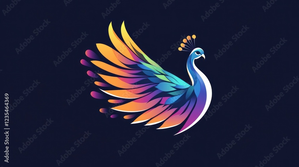 Fototapeta premium Colorful peacock design, vibrant feathers, dark background, logo use