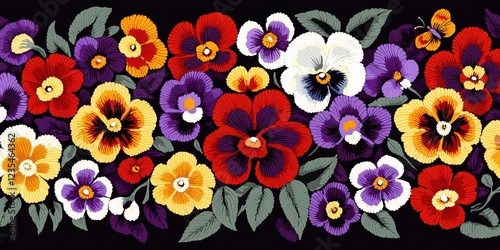 Wallpaper Mural A lively spring garden filled with blooming tulips, daffodils, and pansies in shades of red, yellow, and purple. Bees and butterflies flit among the flowers as sunlight highlights the vibrant  Torontodigital.ca