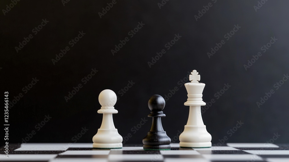 Fototapeta premium Black and White Chess Pieces on a Dark Background