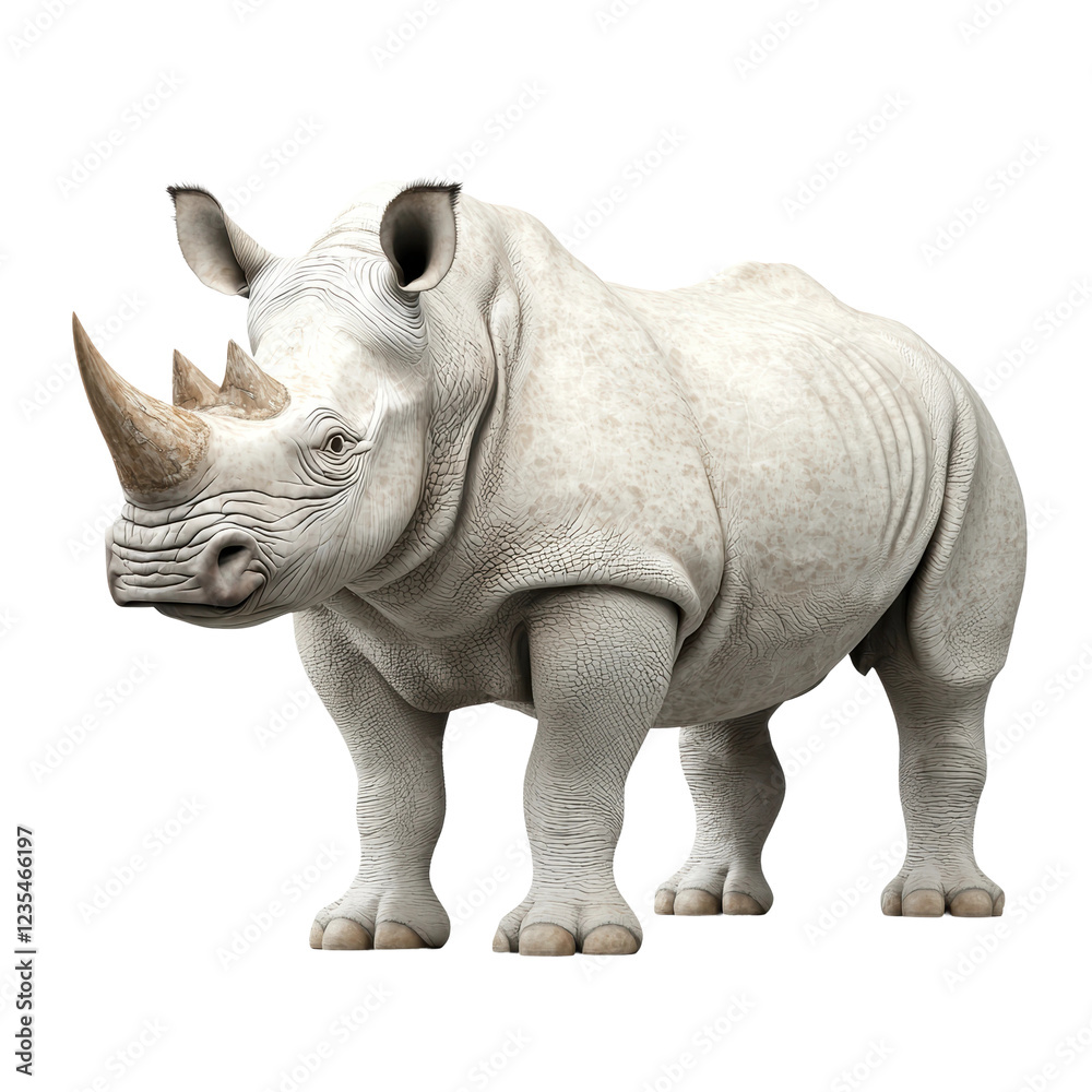 Realistic White Rhinoceros Standing on White Background Realistic White Rhinoceros Standing on White Background