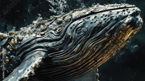 A detailed illustration of a humpback whale swimming upwards, highlighting its unique textures and features. -