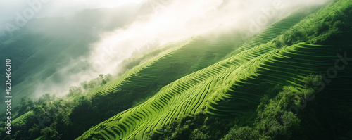 Abstract organic green lines as wallpaper background illustration. Background with natural terraces viewed from a bird’s-eye perspective