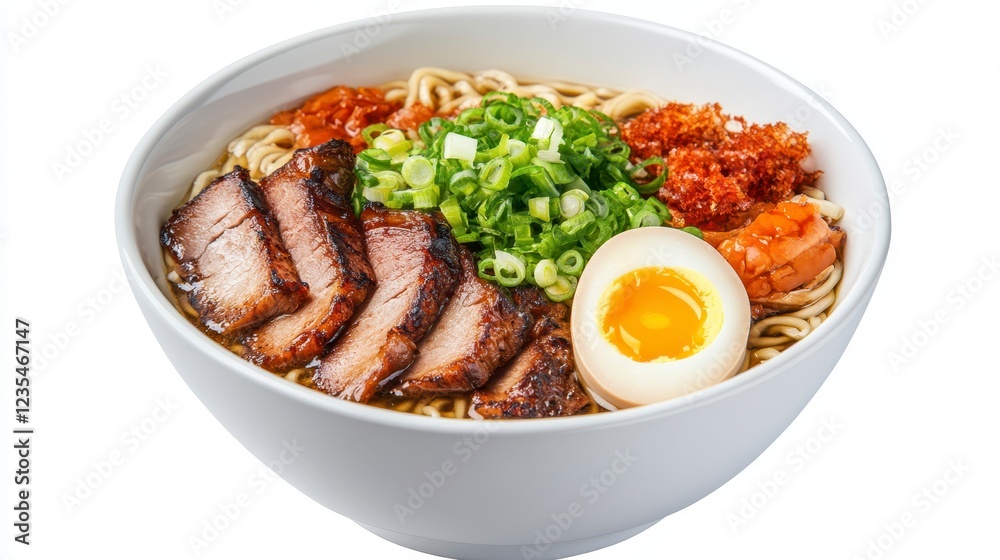 Delicious Bowl of Ramen with Braised Meat and Soft Boiled Egg Delicious Bowl of Ramen with Braised Meat and Soft Boiled Egg