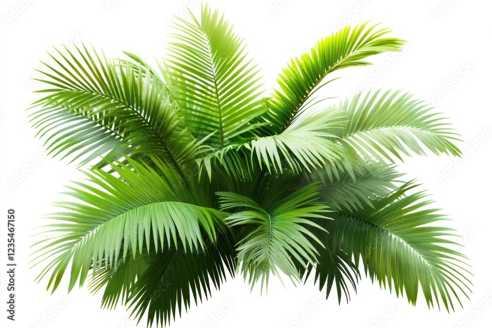Fototapeta premium Lush green palm fronds isolated on white; tropical foliage for design