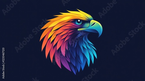 Colorful eagle head profile, dark background, vector art, logo design photo