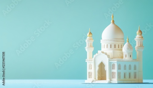 Wallpaper Mural Elegant White Mosque Model Islamic Architecture 3D Render Teal Background Torontodigital.ca