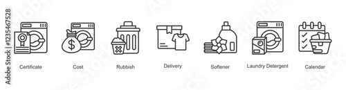 Laundry Efficiency Icon Delivery, Certificate, Cost, Rubbish, Softener, Laundry Detergent, Calendar
