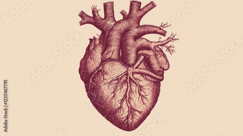 A PNG-style anatomical heart drawing with intricate details, highlighting medical accuracy and artistic design.