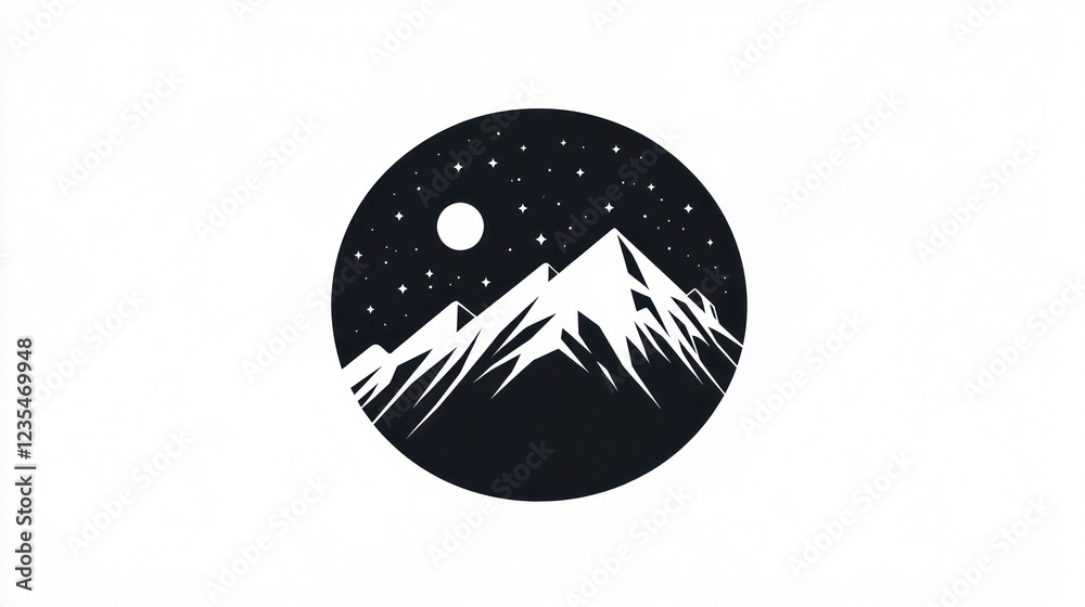 Obraz premium Night mountain landscape, moon, stars, circle, design