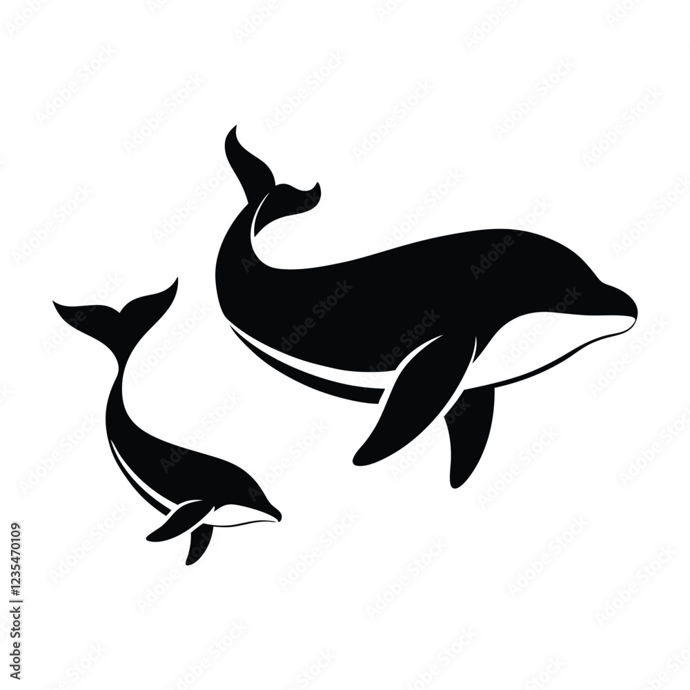 Whale family silhouettes set Whale family silhouettes set