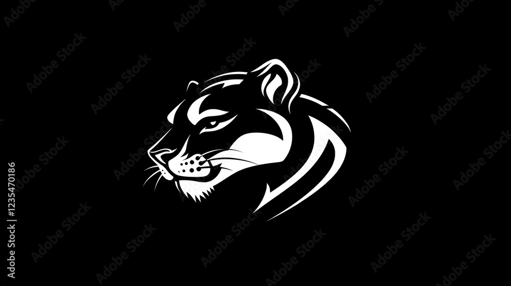 Fototapeta premium Cougar head profile, black background, wildlife, logo design