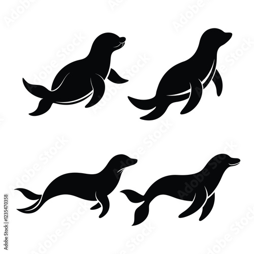 sea lion silhouettes set