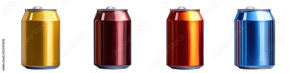 Aluminum cans set in different color on transparent background. Beverage drink mockup. Aluminum cans set in different color on transparent background. Beverage drink mockup.