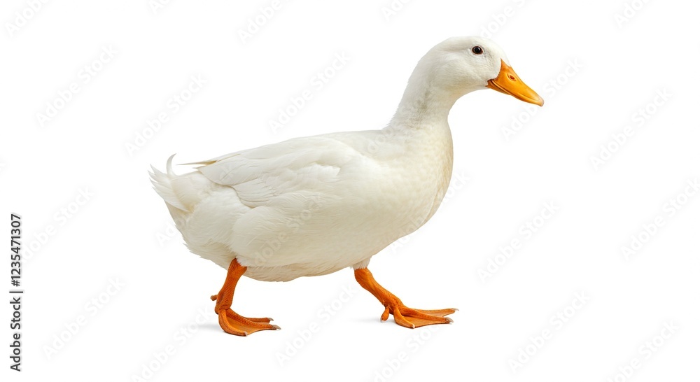 White Pekin Duck Walking Isolated on White Background Poultry Farm Animal White Pekin Duck Walking Isolated on White Background Poultry Farm Animal